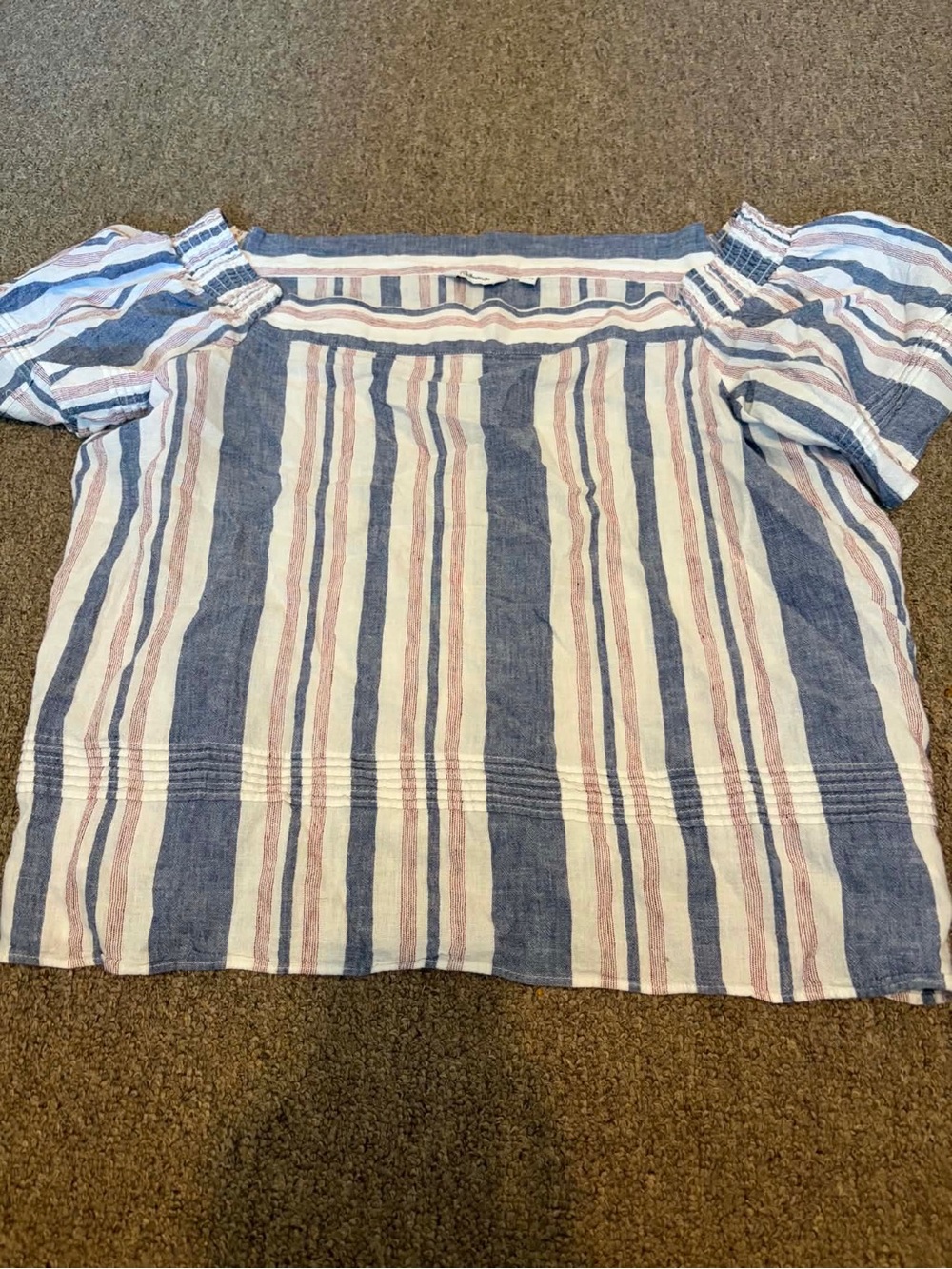 Reitmans Striped Off-the-Shoulder Linen Blend Blouse Coastal Boho Lightweight - Picture 6 of 6